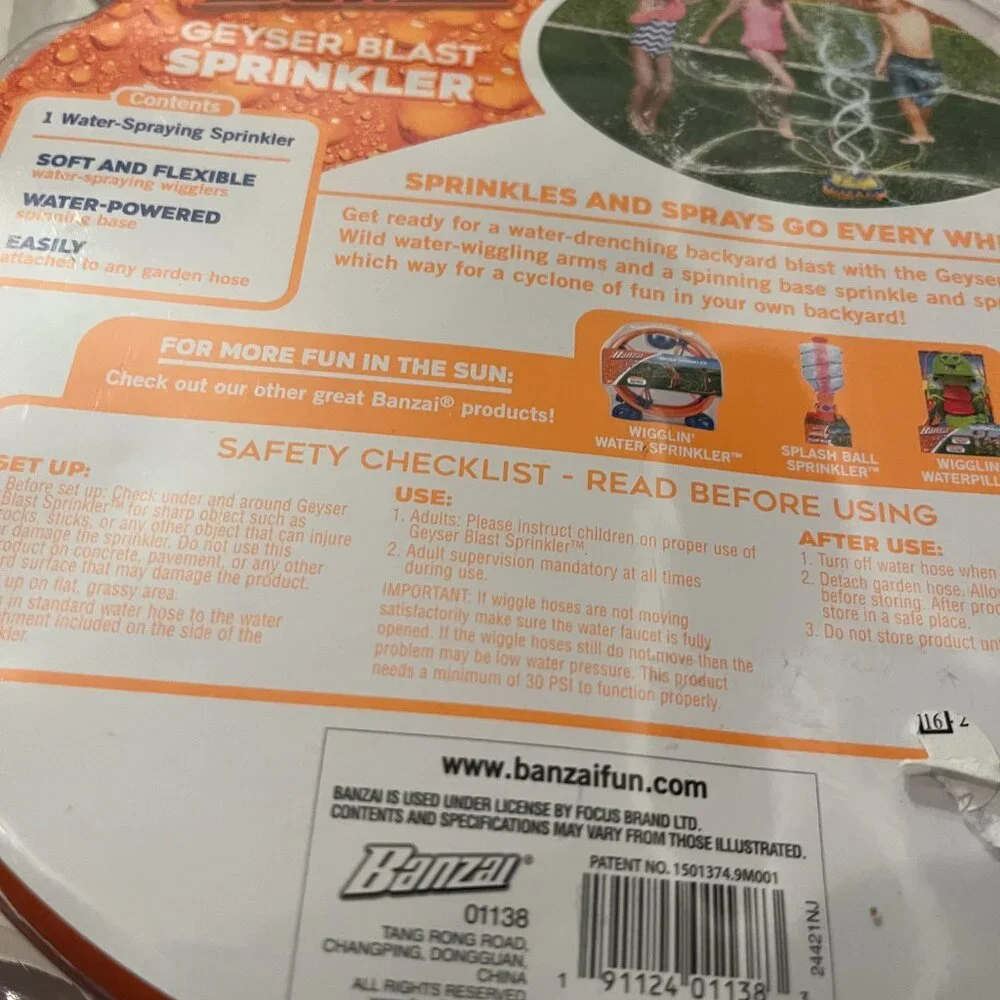 Sprinkler Water Toy-  Banzai Geyser Blast   ‎  Ages 3+ (NEW)